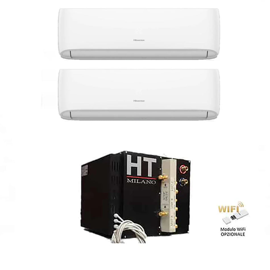 CLIMATIZZATORE DUAL SPLIT 9000+12000 HT MILANO SPLIT DC INVERTER AD ACQUA A++A++  GAS R-32 WI-FI INTEGRATO POMPA DI CALORE